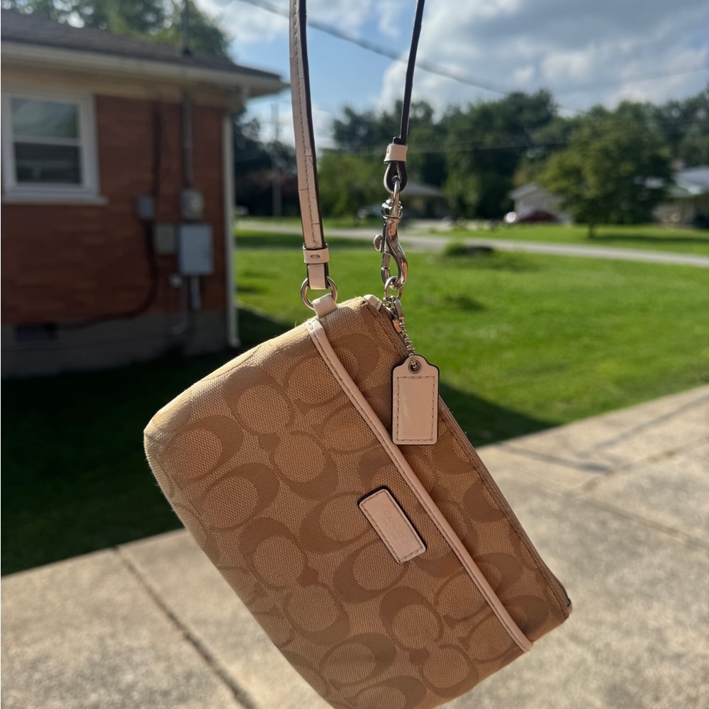 Coach Tan Wristlet with Signature Pattern